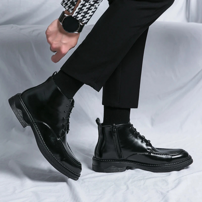 Męskie Eleganckie Skórzane Buty z Sznurowaniem i Zamkiem Boczny