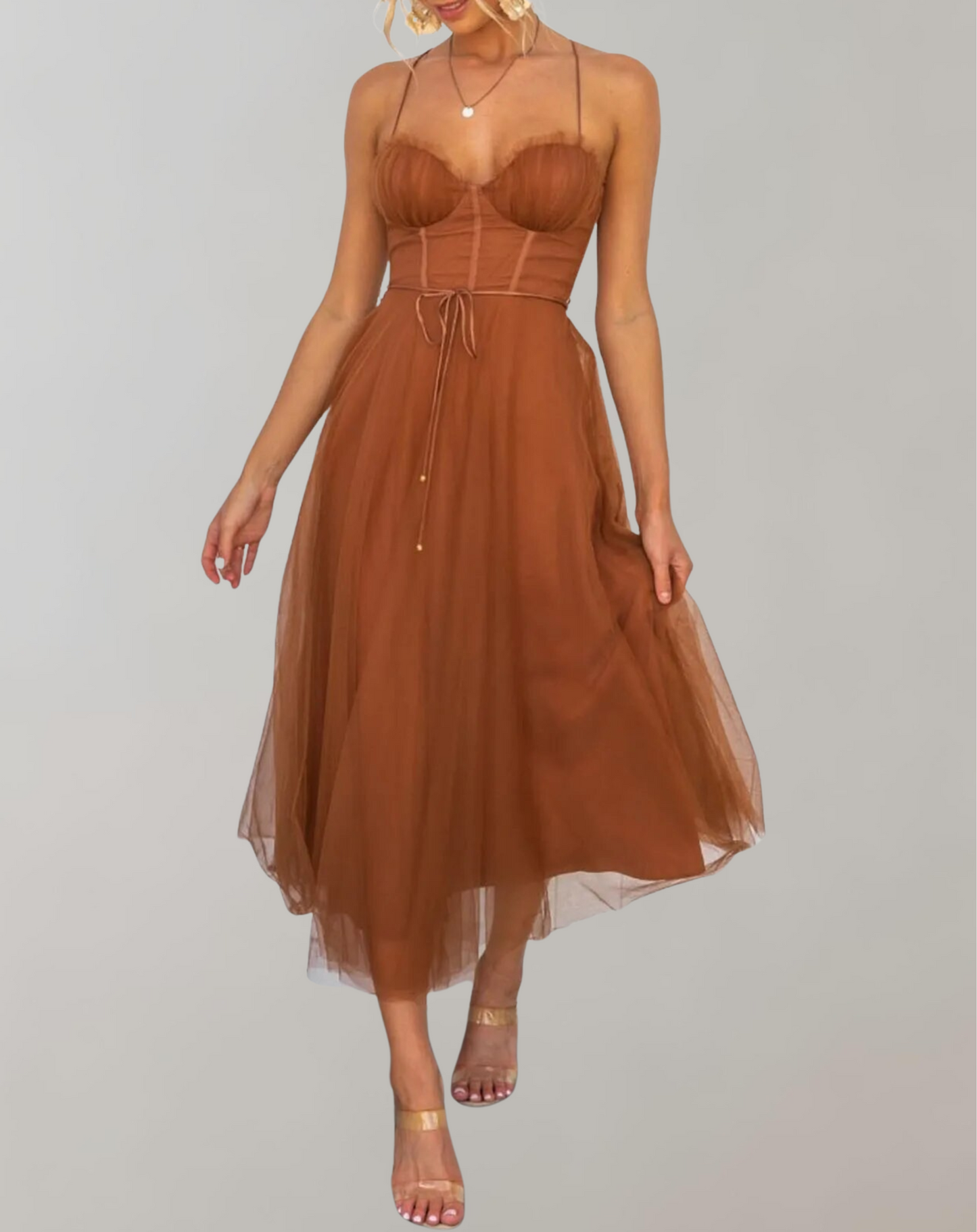 Variant image for Kobieta Elegancka Midi Sukienka Bodycon z Odkrytymi Ramionami na Wesele-6