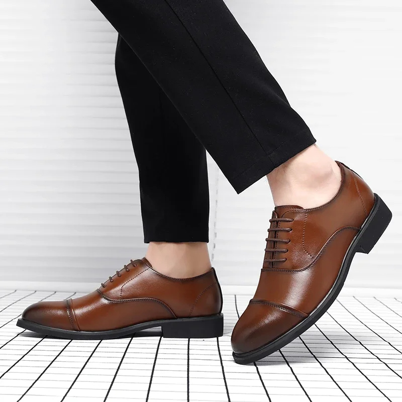 Variant image for Męskie Eleganckie Skórzane Buty z Ukrytą Wysokością 6 cm z Designem Cap-Toe-1