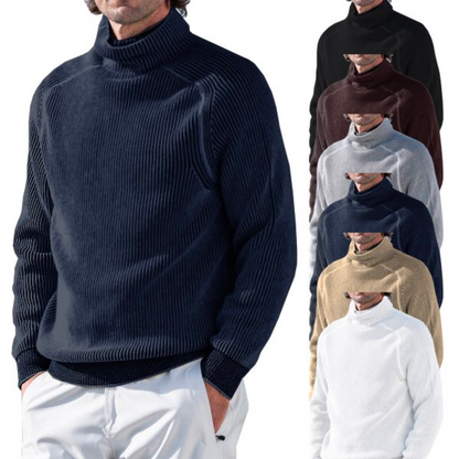 Ciepły Sweter w Paski z Kołnierzem Golf Męski | Idealny na Jesień/Zimę