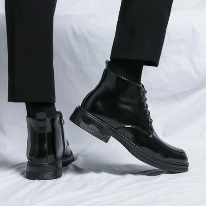 Męskie Eleganckie Skórzane Buty z Sznurowaniem i Zamkiem Boczny
