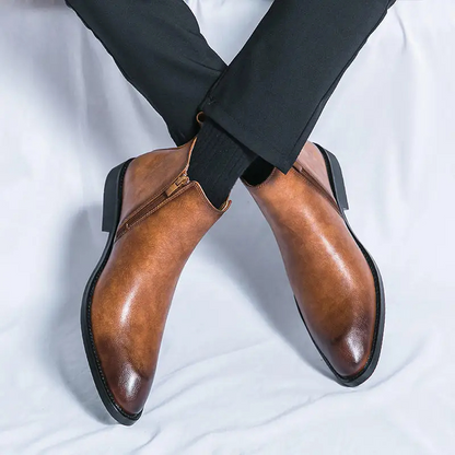 Męskie Eleganckie Skórzane Botki Chelsea z Zapięciem Błyskawicznym