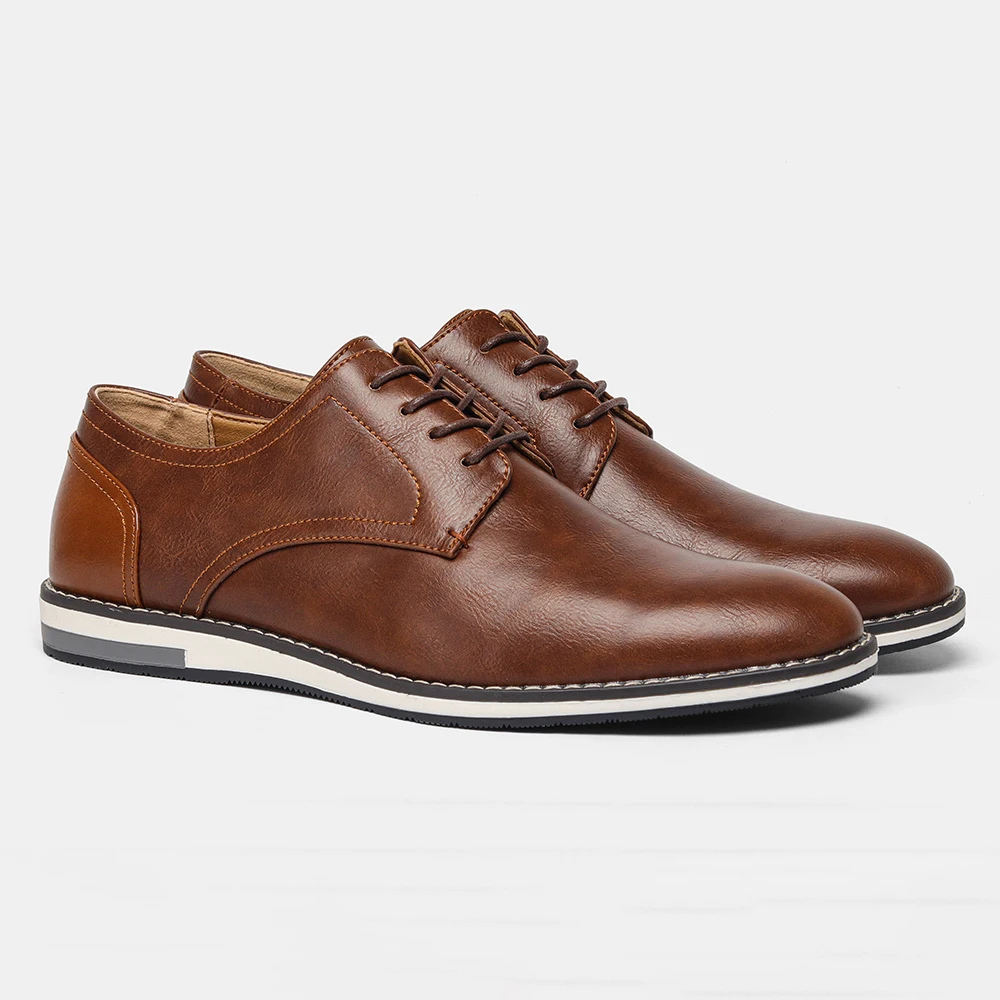 Męskie Eleganckie Skórzane Buty z Sznurowaniem i Wygodną Wkładką