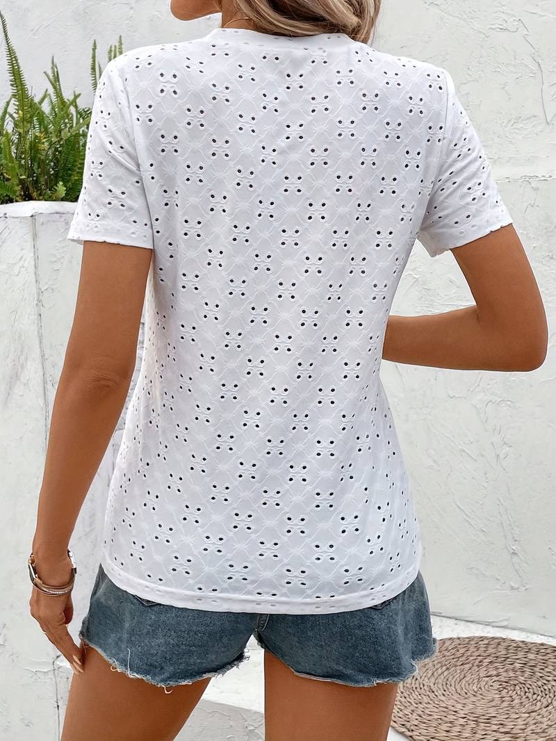 Casualowa T-Shirt Z Krótkim Rękawem I Ażurowym Wzorem Damski | Idealne na lato