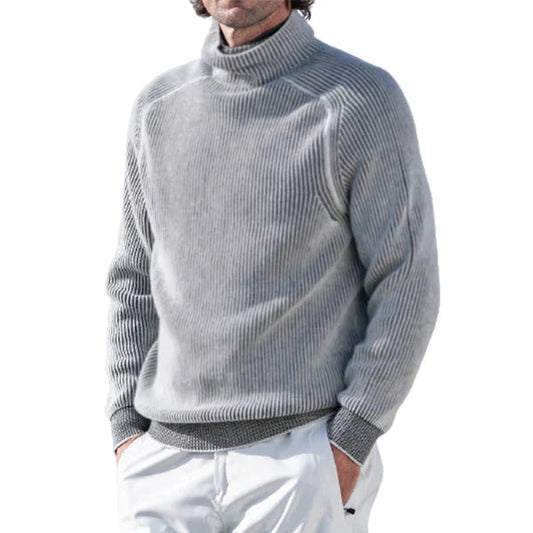 Ciepły Sweter w Paski z Kołnierzem Golf Męski | Idealny na Jesień/Zimę