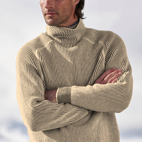 Ciepły Sweter w Paski z Kołnierzem Golf Męski | Idealny na Jesień/Zimę