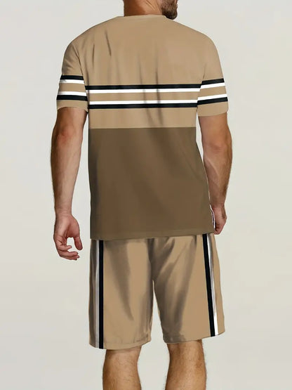 Męski Stylowy T-Shirt z Bawełny z Blokami Kolorów z Wygodnym Fasonem