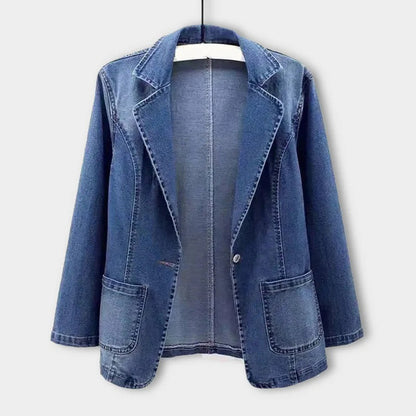 Kobieca Klasyczna Denim Marynarka Damska z Długimi Rękawami i Jednym Guzikiem