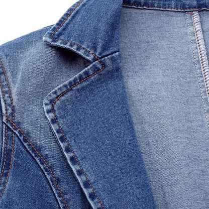 Kobieca Klasyczna Denim Marynarka Damska z Długimi Rękawami i Jednym Guzikiem