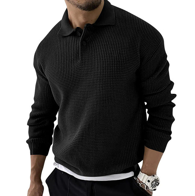 Casualowy Sweter Pleciony Waffle Polo Męski | Idealny na Jesień/Zimę