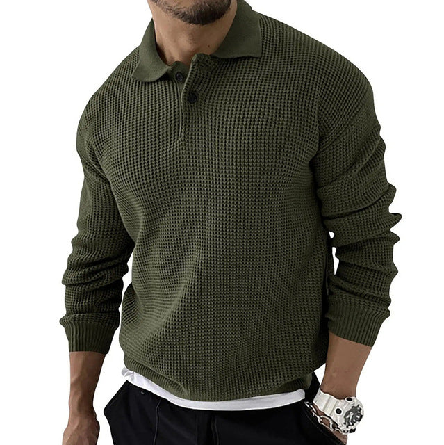 Casualowy Sweter Pleciony Waffle Polo Męski | Idealny na Jesień/Zimę