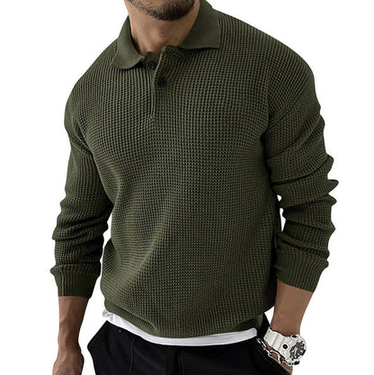 Casualowy Sweter Pleciony Waffle Polo Męski | Idealny na Jesień/Zimę