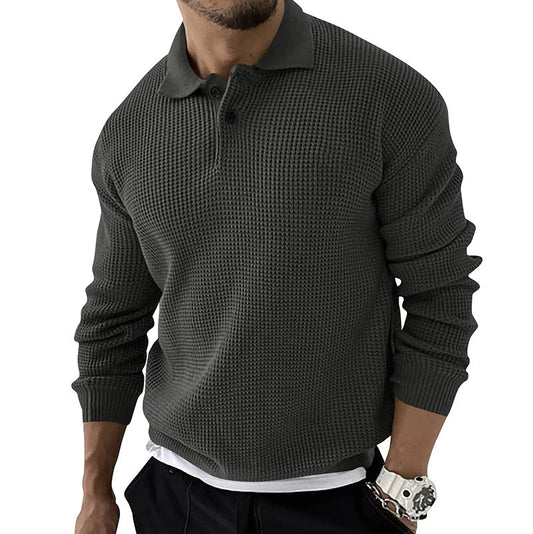 Casualowy Sweter Pleciony Waffle Polo Męski | Idealny na Jesień/Zimę