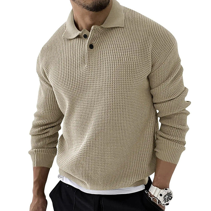 Casualowy Sweter Pleciony Waffle Polo Męski | Idealny na Jesień/Zimę
