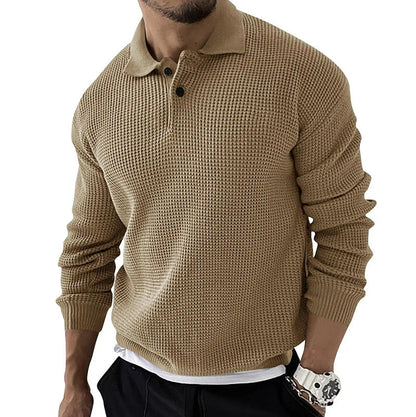 Casualowy Sweter Pleciony Waffle Polo Męski | Idealny na Jesień/Zimę