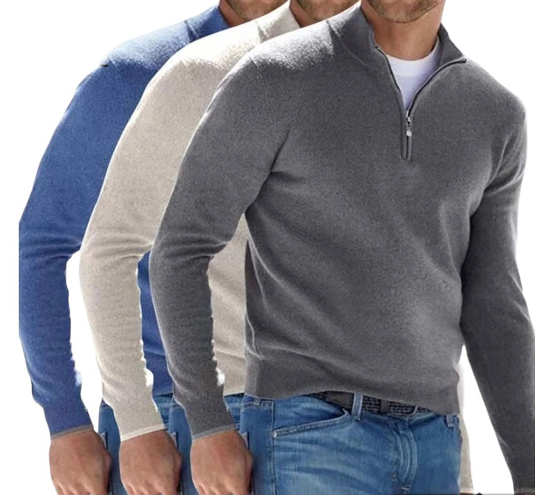 Casualny Jednokolorowy Sweter z Półzamkiem Męski | Idealny na Jesień/Zimę