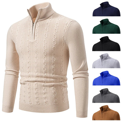 Casualny Slim Fit Sweter z Kołnierzem Z Zamekiem, Stojący Męski | Idealny na Jesień/Zimę