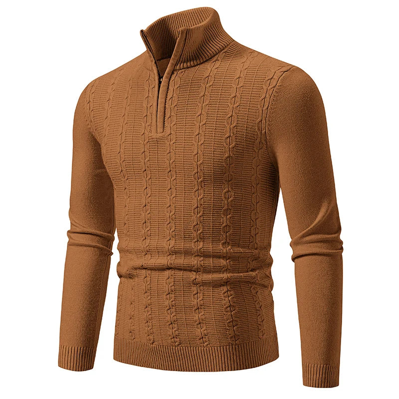 Casualny Slim Fit Sweter z Kołnierzem Z Zamekiem, Stojący Męski | Idealny na Jesień/Zimę