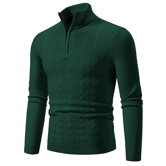 Casualny Slim Fit Sweter z Kołnierzem Z Zamekiem, Stojący Męski | Idealny na Jesień/Zimę