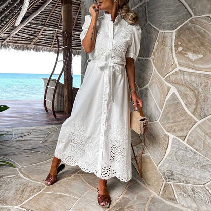 Elegancka Haftowana Sukienka Maxi ze Stójką Damski | Idealne na lato