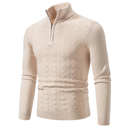 Casualny Slim Fit Sweter z Kołnierzem Z Zamekiem, Stojący Męski | Idealny na Jesień/Zimę