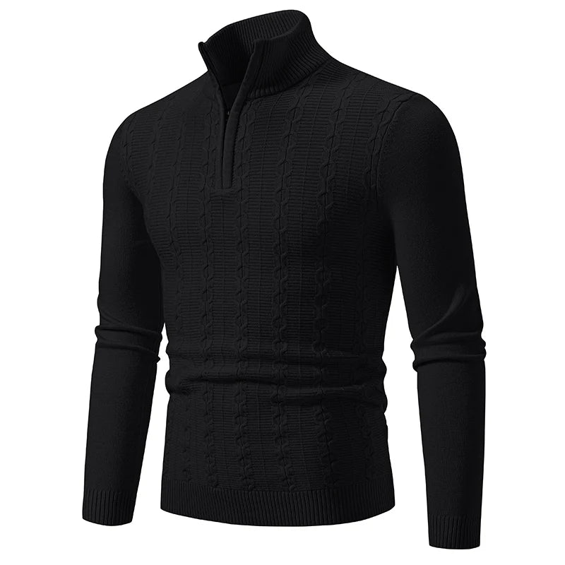 Casualny Slim Fit Sweter z Kołnierzem Z Zamekiem, Stojący Męski | Idealny na Jesień/Zimę