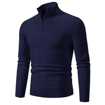 Casualny Slim Fit Sweter z Kołnierzem Z Zamekiem, Stojący Męski | Idealny na Jesień/Zimę