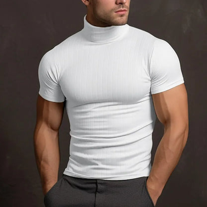 Casualowa Dopasowany Prążkowany T-Shirt Z Golfem Męski | Idealne na lato