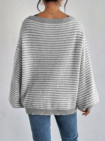Klasyczny Dzianinowy Sweter W Paski Z Elastycznej Tkaniny Damski | Idealne na codzienne dni