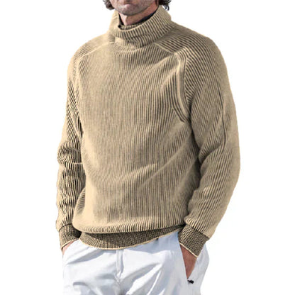 Ciepły Sweter w Paski z Kołnierzem Golf Męski | Idealny na Jesień/Zimę